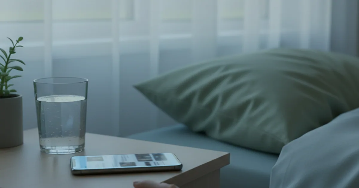 A tense person hunched over a phone in low light, brow furrowed, scrolling through a feed of alarming headlines.
