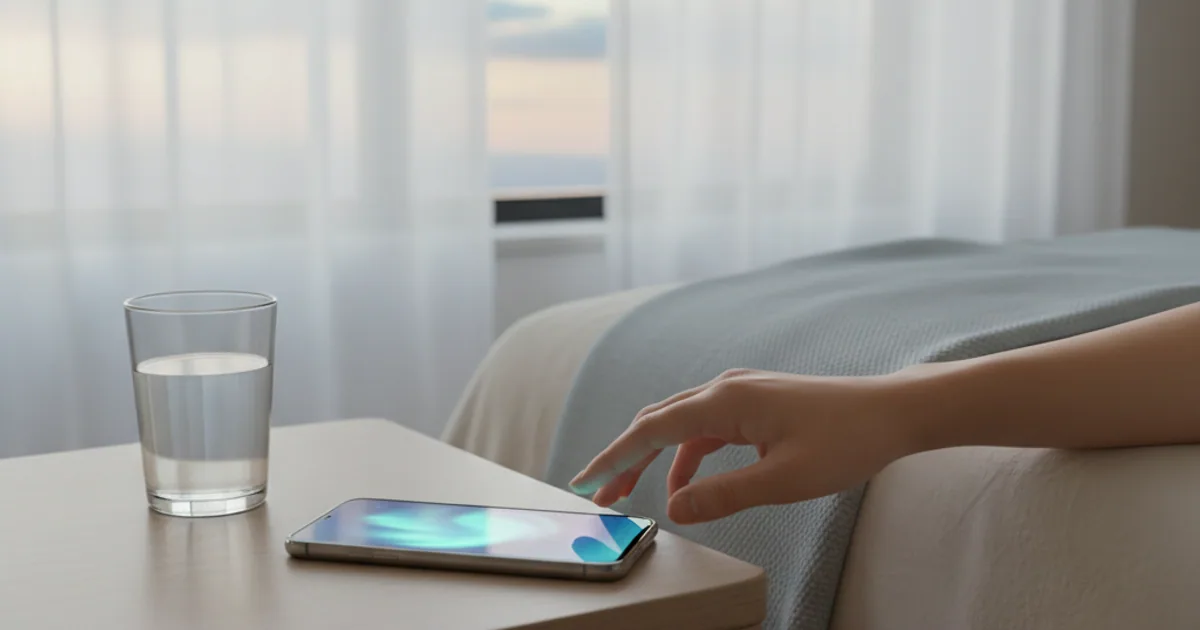 A dark bedroom with a phone glowing on the pillow beside a sleepless person staring at the ceiling.